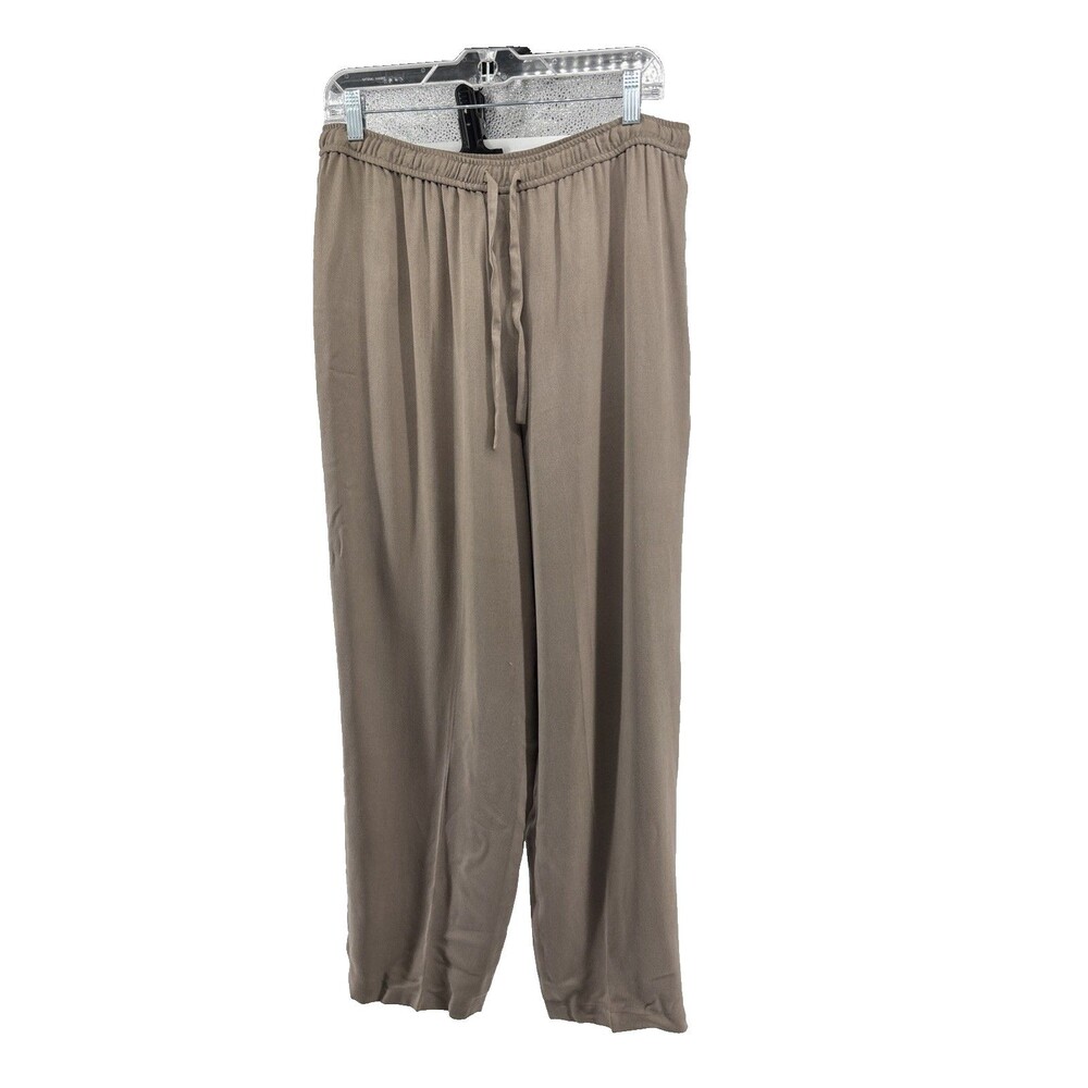 Via Seta Studio Silk Drawstring Pants Size 14 Tan Vintage full length wide leg